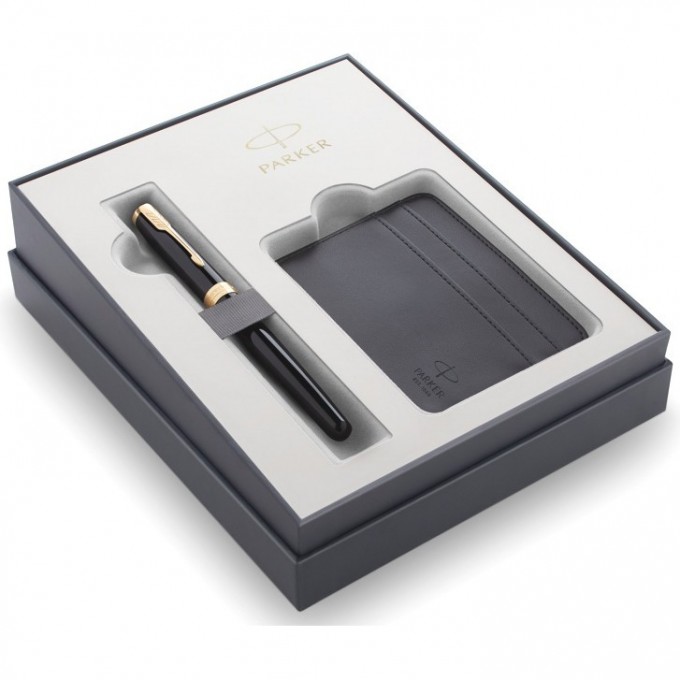 Набор PARKER SONNET GIFT 20 BLACK GT с перьевой ручкой и футляром для карточек 2121991