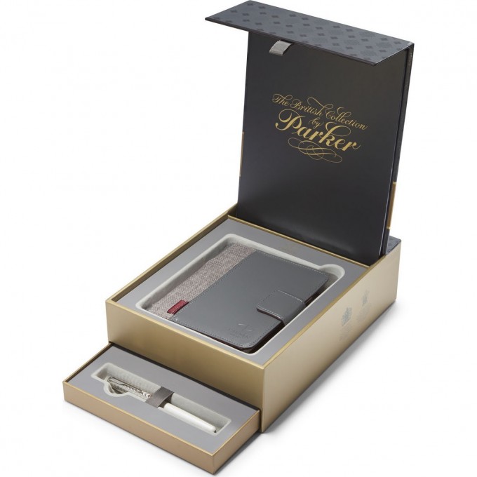 Подарочный набор PARKER: Ручка перьевая PREMIUM SONNET METAL & PEARL CT с блокнотом и органайзером 1978406